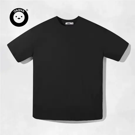 Ohlyah设计师原创卡通品牌黑色基础圆领重磅纯棉短袖T恤男女打底图片