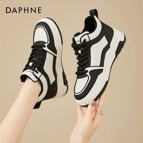 达芙妮2023秋冬新款加绒厚底板鞋女百搭黑白熊猫增高运动休闲鞋商品大图