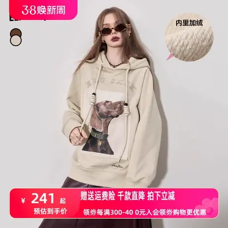 妖精的口袋连帽加绒卫衣女2023冬季新款美式宽松套头加厚长袖上衣图片