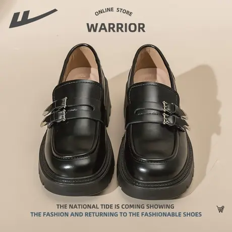 回力英伦风小皮鞋女鞋2024新款夏季法式黑色单鞋子厚底百搭乐福鞋商品大图