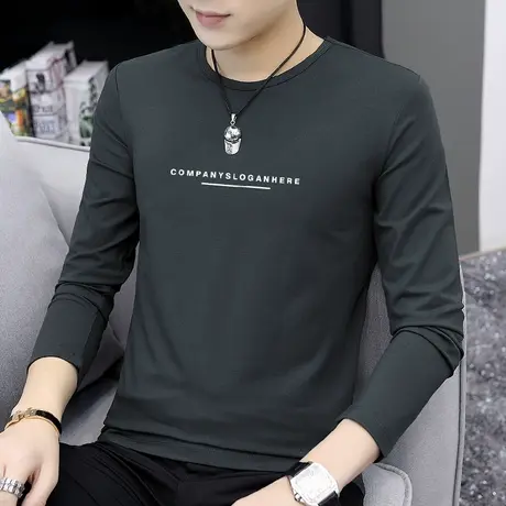 莫代尔圆领长袖t恤男秋季小衫潮牌潮流内搭打底衫印花上衣服体恤商品大图