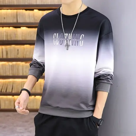 渐变卫衣男士2023春秋季新款长袖t恤韩版潮流宽松百搭个性上衣服图片
