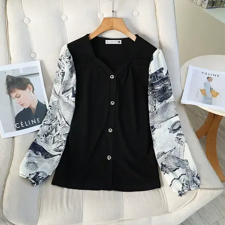 2023年秋冬新款女装时尚百搭胖mm气质减龄显瘦小衫拼接衬衫上衣女商品大图