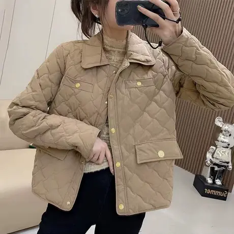 2023年新款小香风菱格轻薄棉服外套女秋冬季短款保暖羽绒棉衣棉袄商品大图