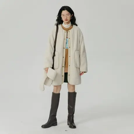 omont蛋挞家 围巾款羊羔毛棉服女秋冬新款中长款羊剪绒大衣棉衣商品大图