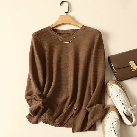 清仓!毛衣女圆领套头打底衫女春装新款内搭宽松百搭洋气针织衫女商品大图