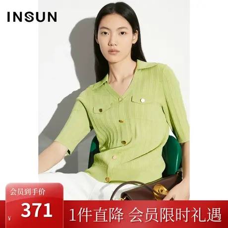 [凉感冰丝]恩裳COVER2023夏款新款亮丝坑条肌理小香风冰丝针织衫商品大图