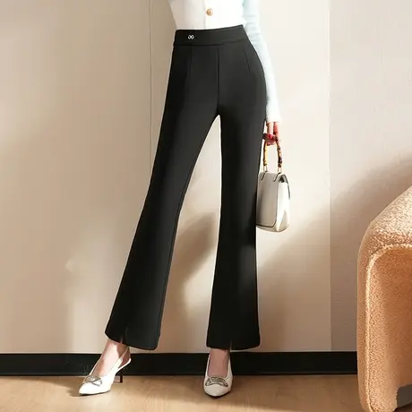 2023秋季新款时尚微喇裤黑色百搭休闲裤高腰显瘦长裤女垂感西装裤商品大图