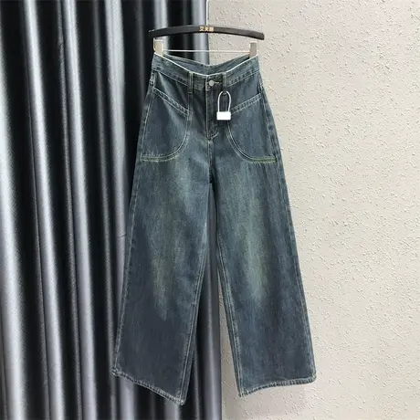 欧货宽松显瘦百搭牛仔直筒裤女2023秋季新款大口袋显瘦垂感阔腿裤图片
