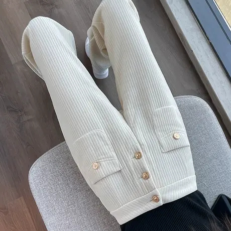 米白色雪尼尔阔腿裤女秋冬新款高腰垂感直筒宽松休闲条绒拖地裤潮商品大图