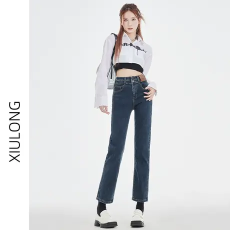 高腰直筒牛仔裤女春秋2023年新款显瘦小个子九分阔腿宽松烟管裤子图片