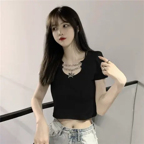 2023年新款网红短袖t恤女ins超火夏季高腰露脐短款上衣女修身潮桖商品大图