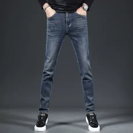 蓝色秋季牛仔裤男款修身小脚裤2023新款高档弹力百搭男士休闲长裤商品大图