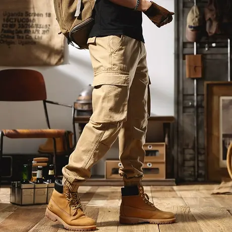 美式重磅卡其宽松直筒休闲裤多口袋工装裤男长裤户外运动大码潮流商品大图