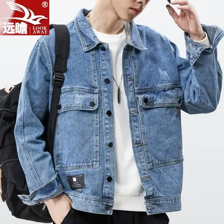 牛仔外套男士蓝色宽松上衣服痞帅潮流春秋季休闲百搭翻领夹克男款商品大图