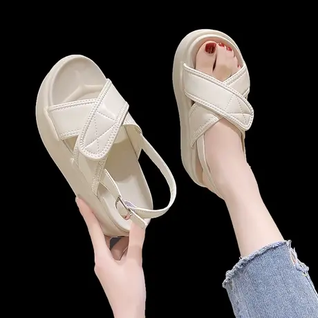 一字扣带厚底凉鞋女款2023新款夏季百搭增高时尚休闲罗马沙滩凉鞋商品大图