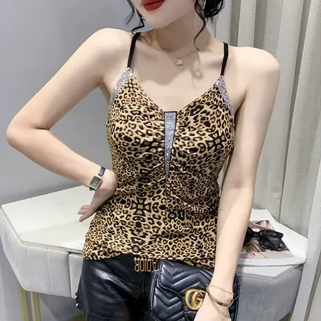性感V领小吊带女欧货气质西装内搭背心网纱豹纹打底小衫无袖上衣商品大图