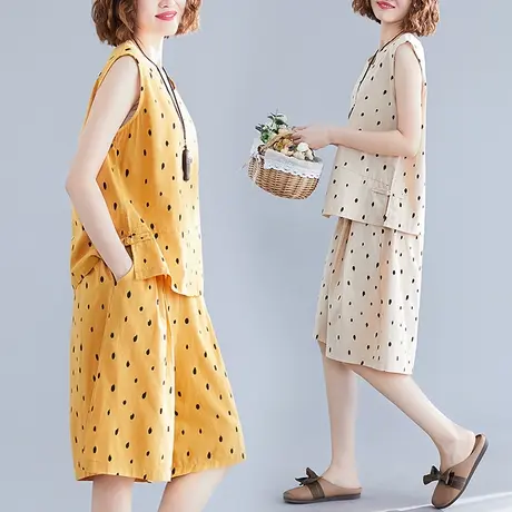 棉麻睡衣女夏季时尚外穿可爱日系背心短裤两件套宽松家居服套装夏图片