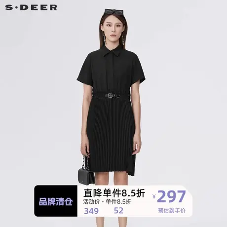sdeer圣迪奥女装休闲风琴褶拼接短袖衬衫连衣裙S22281209图片