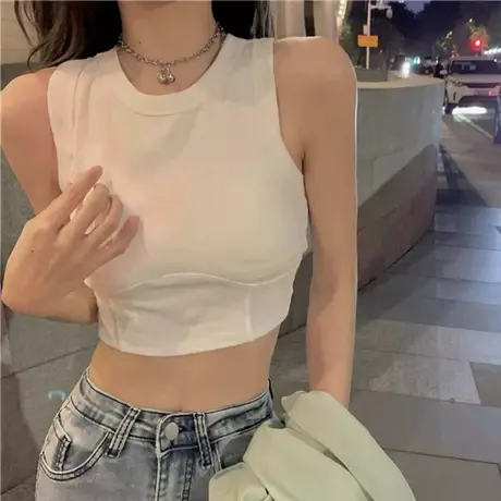 工字内搭运动美背吊带背心女春季2024新款修身带胸垫外穿短款上衣图片