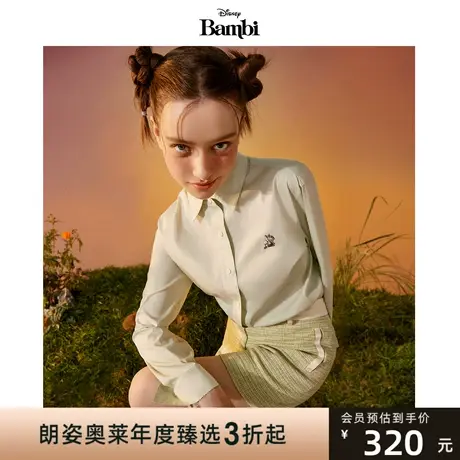 【迪士尼联名系列】莱茵2023春季小鹿斑比新品刺绣衬衫简约百搭女图片