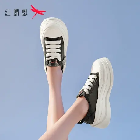 红蜻蜓网纱厚底板鞋女2023夏新款小白鞋透气超火休闲运动鞋旗舰店商品大图