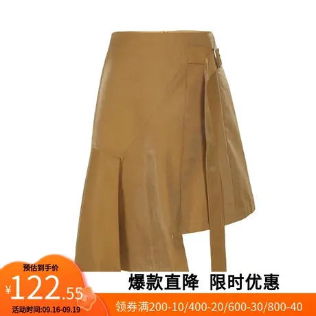 【艾格】不规则半身裙2023春秋款简约时尚个性系带波浪边女生短裙图片