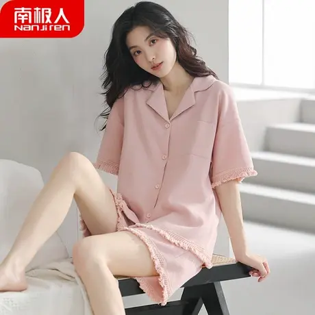 睡衣女夏季夏款女款纯棉短袖短裤薄款女士两件套装翻领家居服夏天商品大图