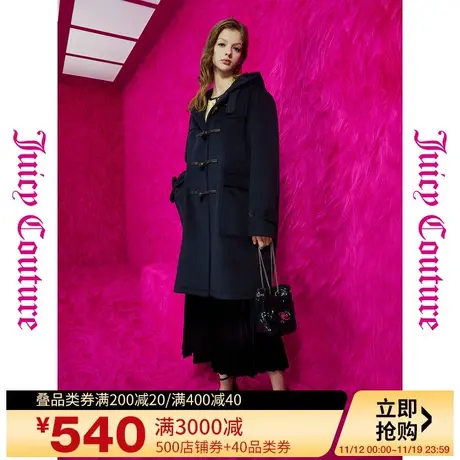 Juicy Couture橘滋2023新款上衣女外套美式常春藤牛角扣连帽大衣商品大图