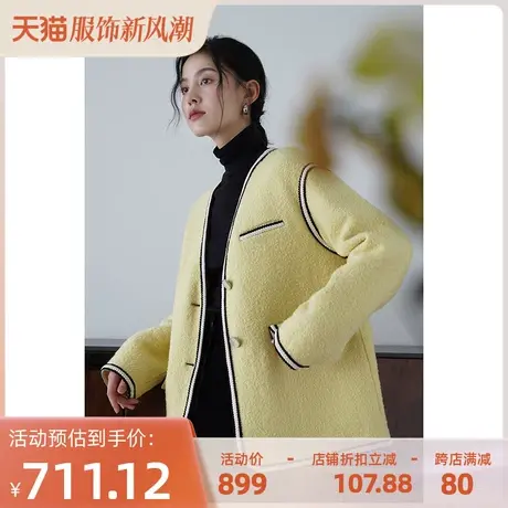 嘉茱莉2023秋冬新款呢子大衣外套女小个子宽松羊毛外套设计感小众商品大图