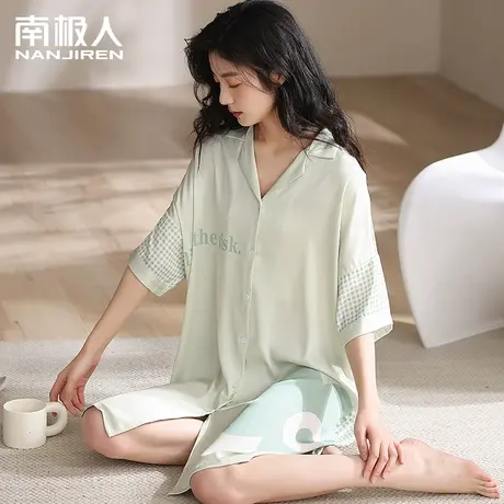睡裙女夏季2023新款冰丝睡衣仿真丝绸性感纯欲大码夏天男友风衬衫商品大图