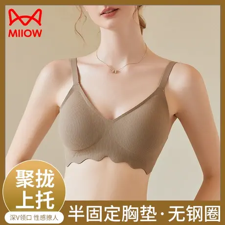 猫人内衣女生聚拢小胸秋冬无钢圈防下垂收副乳女士磨毛性感文胸罩图片