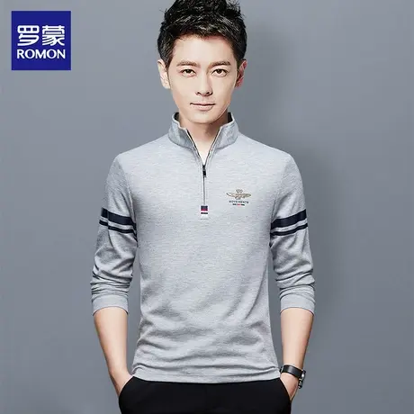 罗蒙半拉链卫衣男2023秋季新款立领T恤上衣商务时尚潮流Polo衫男图片