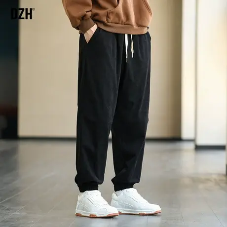 男士黑色灯芯绒裤子男ins潮百搭高街休闲裤宽松春秋季运动裤束脚商品大图