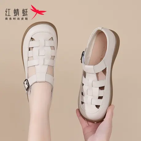红蜻蜓夏季女士罗马凉鞋女2025新款夏天外穿真皮妈妈洞洞鞋猪笼鞋商品大图