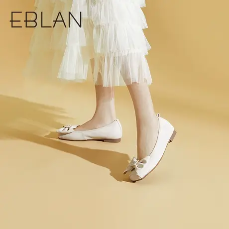 伊伴2023秋季新款女鞋浅口蛋卷鞋蝴蝶结低跟单鞋一脚蹬通勤单鞋商品大图