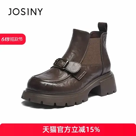 卓诗尼鞋子女2025冬鞋新款时尚休闲轻便女鞋秋冬马丁靴棕色短靴图片