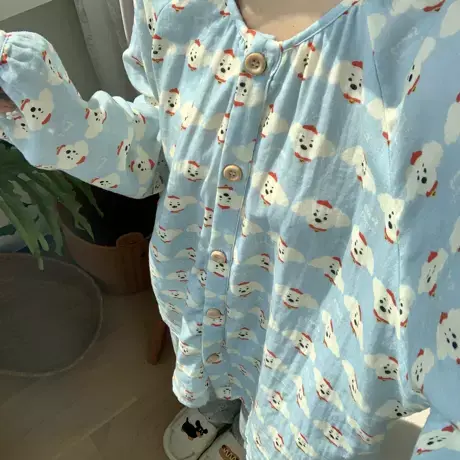 秋季新款全棉双层纱可爱卡通印花睡衣套装宽松舒适甜美家居服商品大图