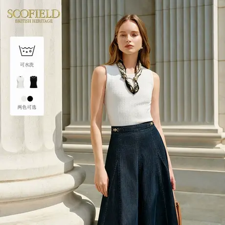 【可水洗】Scofield女装简约绞花针织背心提花包边2025夏季新品图片