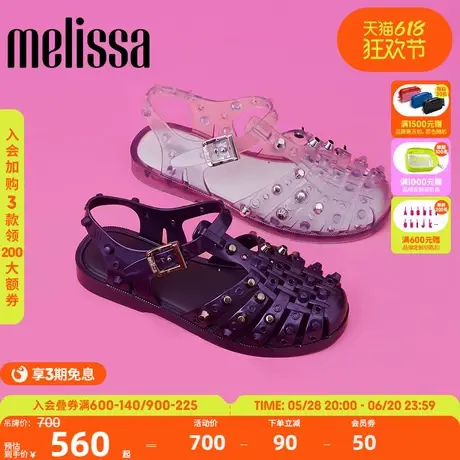 Melissa梅丽莎25早春款女士时尚外穿果冻配色铆钉罗马凉鞋35831图片