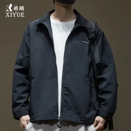 春秋拉链口袋休闲风衣夹克男士2025秋冬新款宽松大码潮流无帽外套图片