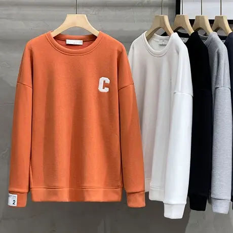 字母圆领加绒卫衣男2023新款潮流休闲外套男装秋冬季百搭无帽上衣图片