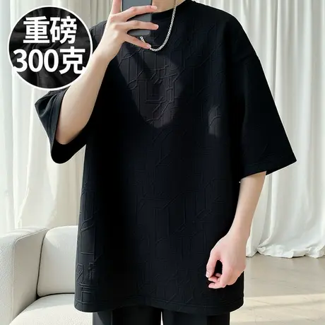 2025新款美式重磅复古男士胖子T恤短袖加肥加大码男装半截袖夏季商品大图