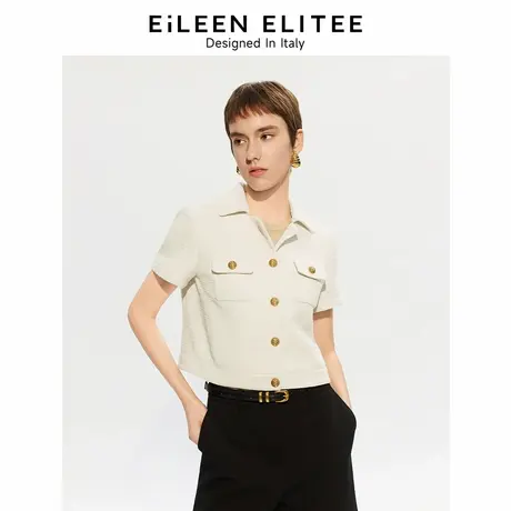 朗姿欧洲EiLEEN ELITEE2025年夏季新款翻领小香风白色法式短外套图片