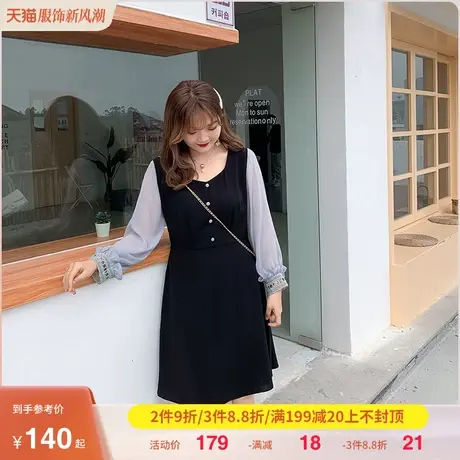 2023秋季装新款方领长袖显瘦遮肚子轻熟风减龄A字胖MM大码连衣裙商品大图