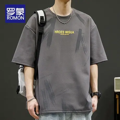罗蒙短袖t恤男士夏季薄款宽松大码胖子潮牌体恤半截袖休闲上衣服商品大图