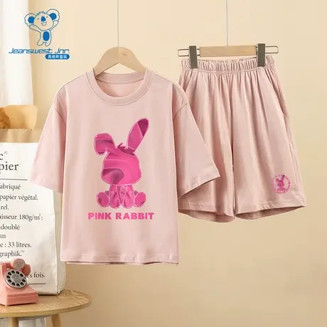 KW真维斯童装套装夏季款 女童时尚百搭宽松短袖纯棉套装图片