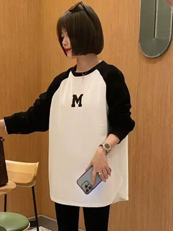 加绒加厚字母刺绣长袖圆领卫衣女秋冬2023秋冬新款oversize上衣女商品大图