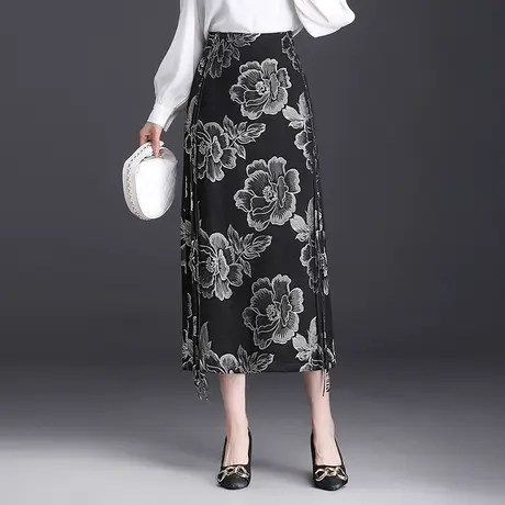 国风提花开叉长款半身裙女秋季2023新款高腰显瘦设计感包臀一步裙商品大图