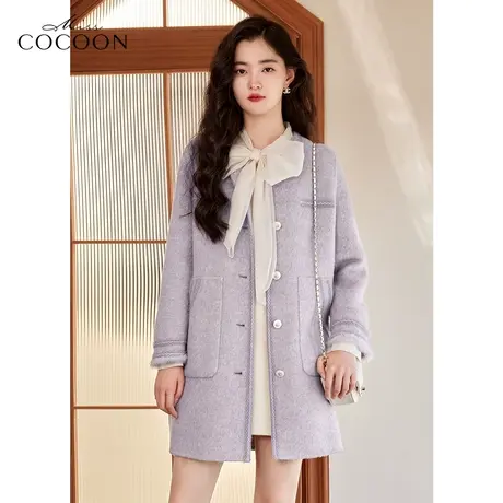 missCOCOON优雅小香风毛呢外套女2022新款时尚简约中长款呢子大衣商品大图
